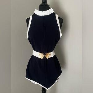Zara Navy & White Sleeveless Zip Front Romper (belt not included) Sz M